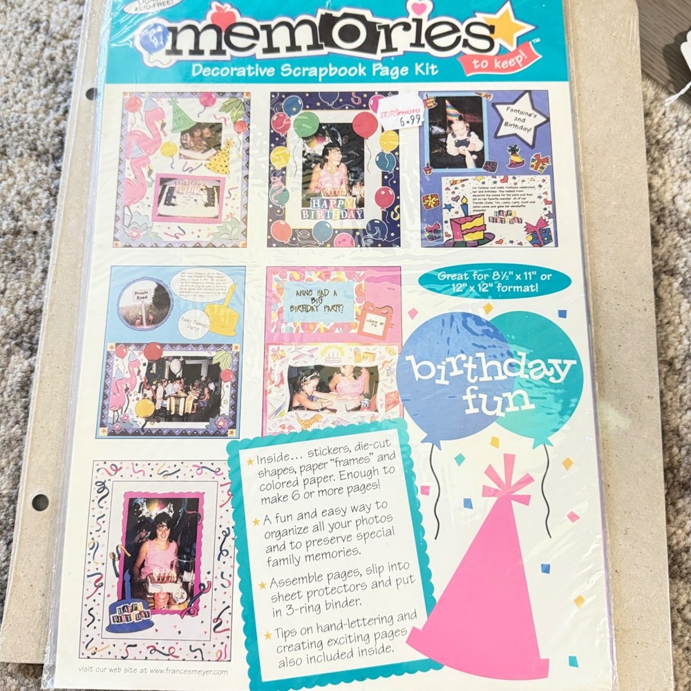 Frances Meyer‎ Memories Birthday Fun Decorative Scrapbook Page Kit Y2K Vintage